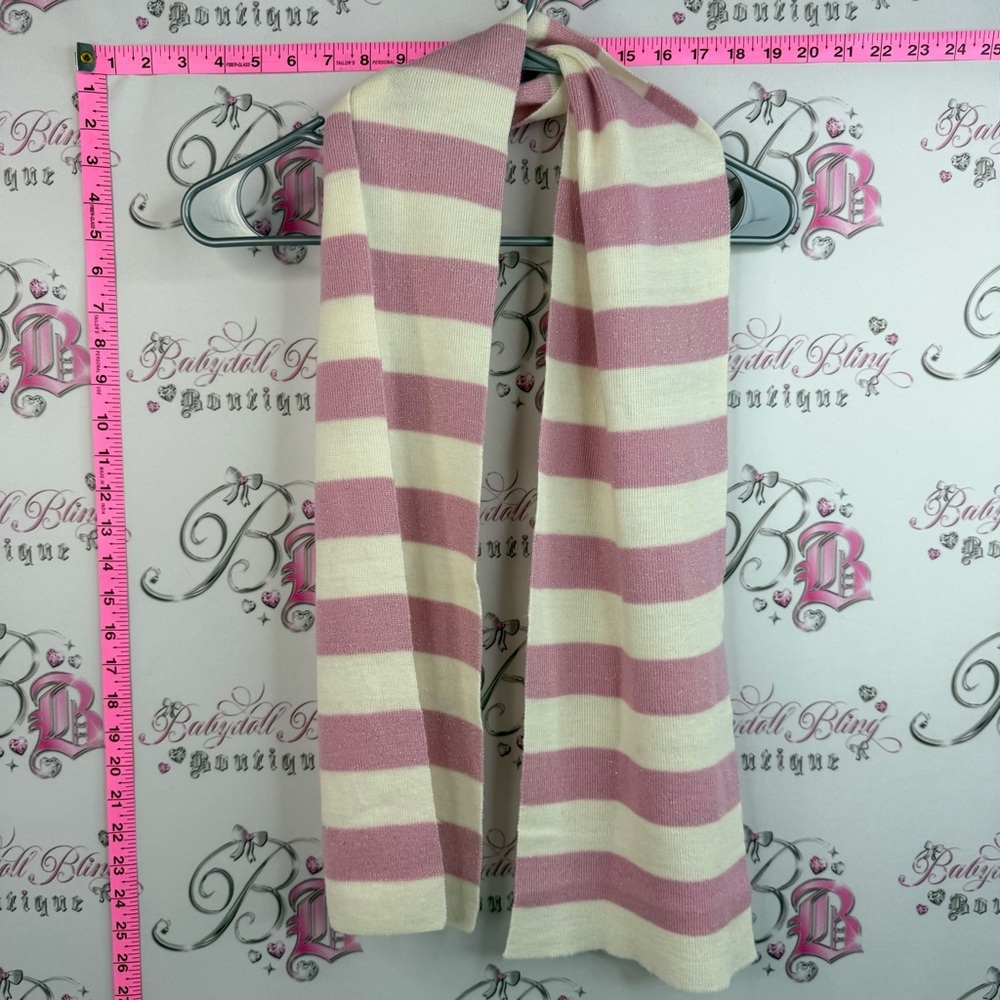 Scarf sparkly glitter Striped Pink and white Cream Knit Scarf knitted